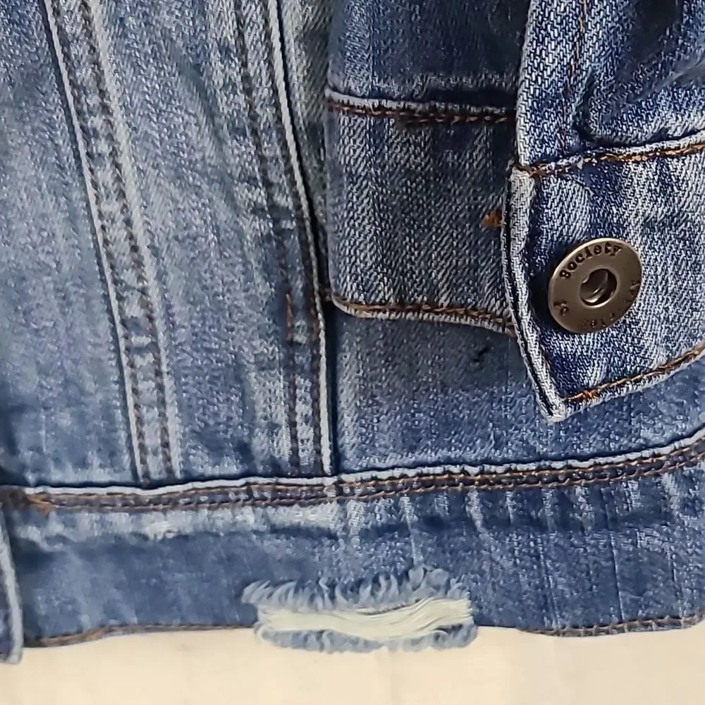 Articles of Society Distressed Denim Trucker Jacket Medium Wash Women XS Capsule